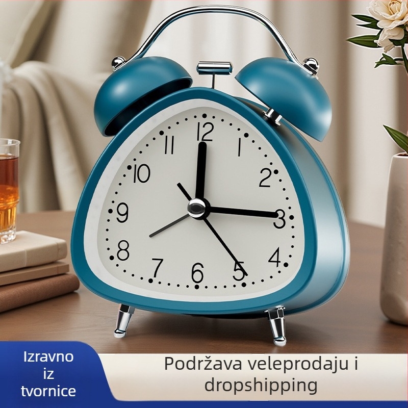 Metalni luksuzni budilnik za studente, tiho kretanje, budilnik za noćni ormarić i stol u spavaćoj sobi, s velikim zvonom i rasvjetom.