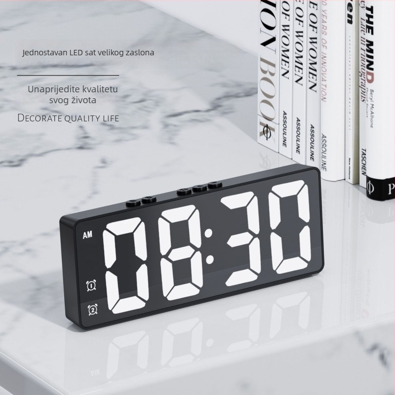 LED digitalni budilnik s prikazom temperature, glasovno upravljanje, kompaktni stolni sat