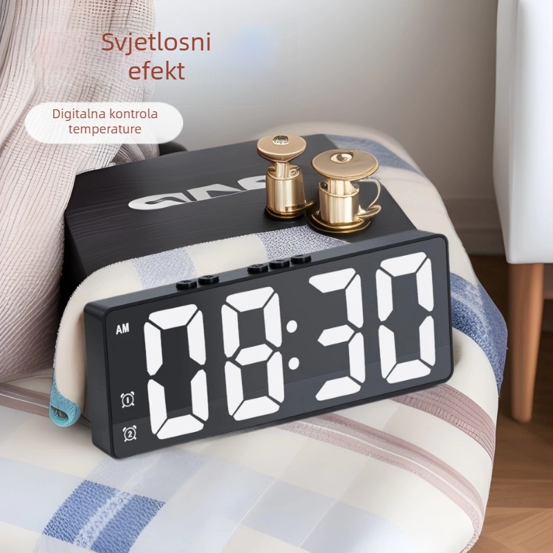 LED digitalni budilnik s prikazom temperature, glasovno upravljanje, kompaktni stolni sat