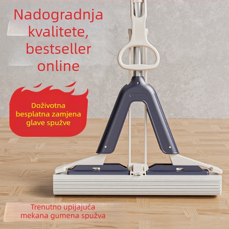 Happy Mommy spužvasti mop s glavom od pamuka zalijepljenom, sklopivi rolni mop, upijajući, nehrđajući čelični štap
