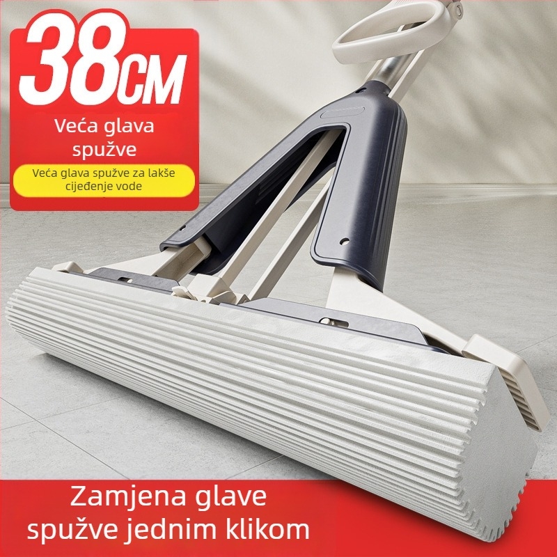 Happy Mommy spužvasti mop s glavom od pamuka zalijepljenom, sklopivi rolni mop, upijajući, nehrđajući čelični štap