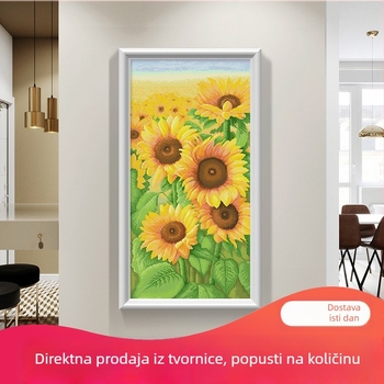 Set za krizni vez sa suncokretom – potpuno šivanje, vertikalna verzija, zidna umjetnost za dnevni boravak, europski moderni stil, ručna izrada