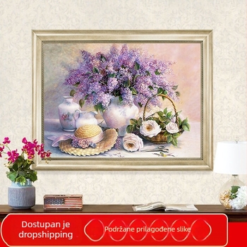 5D dijamantska slika s križnim vezom, puni dijamant, ljubičasta lavanda, mala veličina, za restoran i spavaću sobu
