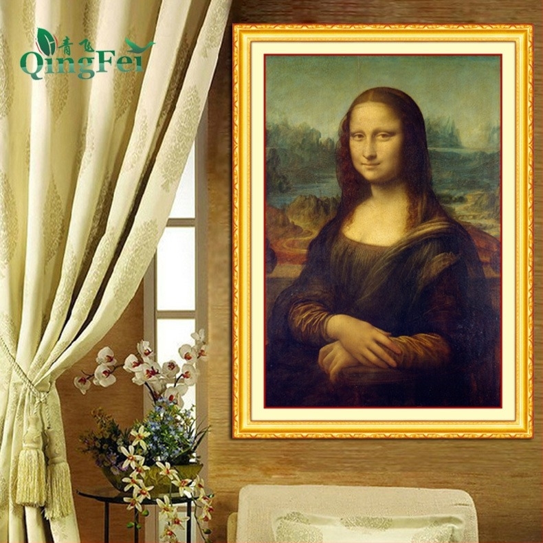 Qingfei Precizan Cross-Stitch Set: Osmijeh Mona Lise, poznato djelo u europskom stilu ulja, dijamantna slika