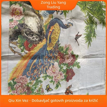 Završeni križni šav: paun s cvjetnim motivom, dekor za čajnu kuću i dnevni boravak.