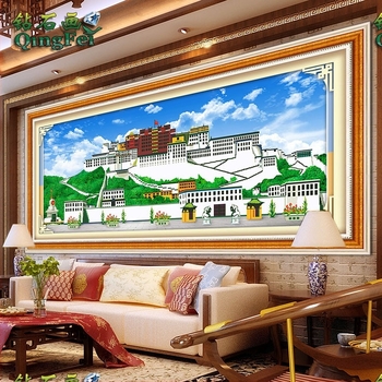 Qingfei 5D stereo Potala Palace križno šivanje komplet na bijelom platnu, 11CT, tibetanska arhitektura, dijamantna slika za dnevni boravak