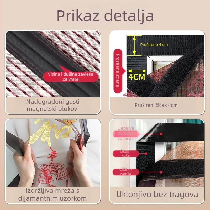 Magnetna mreža za vrata sa kompletnim magnetskim trakom, za kućnu upotrebu, bez bušenja, ljeto