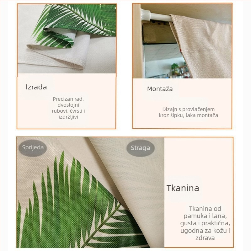 Zavjesa za pregradnu sobu/spavaću sobu od pamuk-lin materijala, s uzorkom biljaka i cvijeća, otporna na prašinu, moderni minimalistički stil