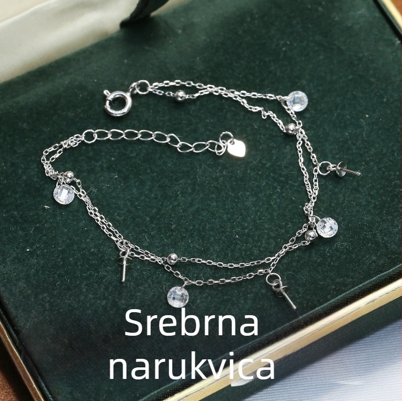 Osnova za narukvicu sa perlama od S925 sterling srebra, dvostruki lanac, DIY komad nakita 5-8 mm