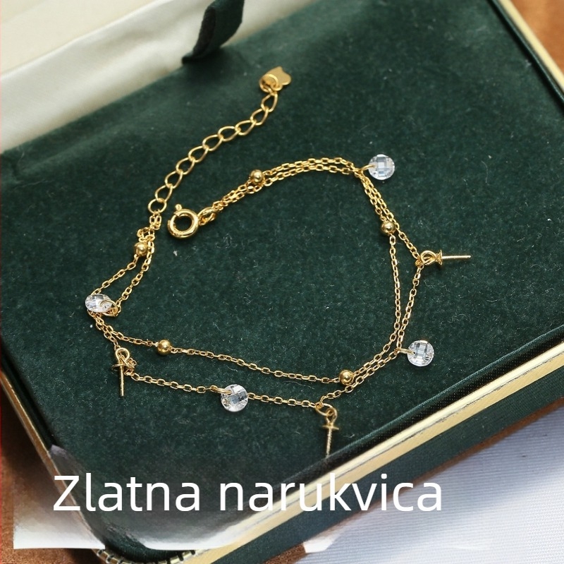 Osnova za narukvicu sa perlama od S925 sterling srebra, dvostruki lanac, DIY komad nakita 5-8 mm