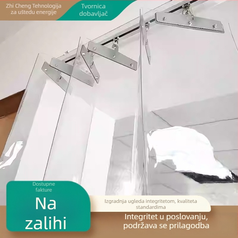 Prozirna PVC zavjesa za vrata za kućnu i poslovnu upotrebu, pregradni zavjese za klima uređaj s kukicama, otporna na vjetar, sklopiva klizna mekana zavjesa za vrata
