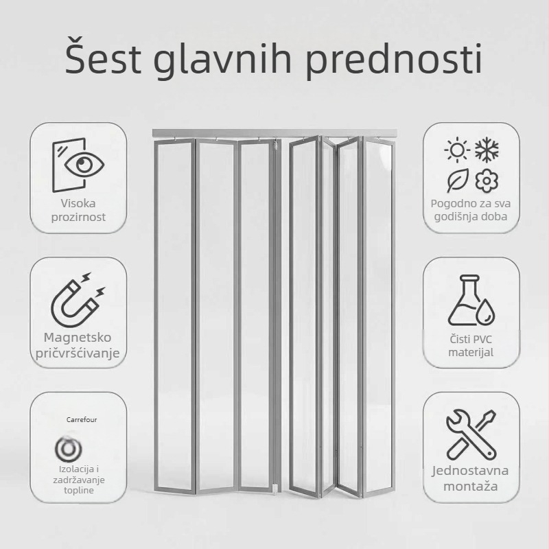 Prozirna PVC sklopa zavjesa za vrata za trgovine i supermarkete, otporna na vjetar i prašinu, za sve sezone, za skladišta i kućnu upotrebu