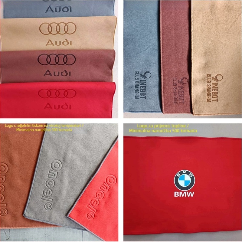Dvostruka maramica za pranje automobila s izgledom nubuka, Coral fleece, 600 g, 32 niti, maramica za staklo automobila s laserski graviranim logom
