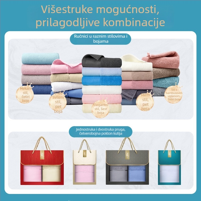 Set ručnika za kupanje od 100% pamuka u kutiji za poklone, tri komada, prilagodljiv