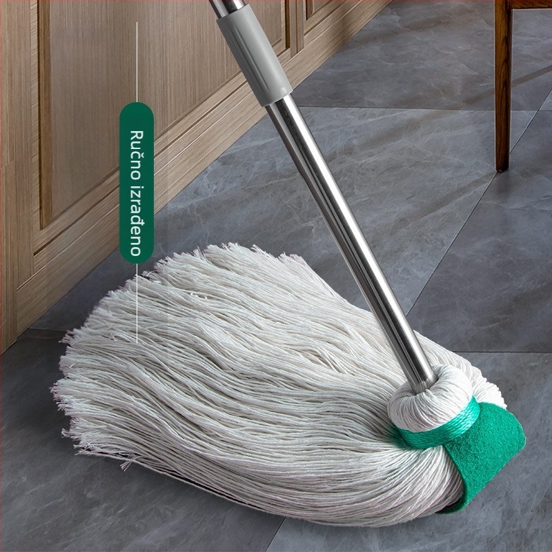 Starinski mop za pod s šipkom od nehrđajućeg čelika, ručno izrađen, s pamuknim nitima, otporan i tradicionalan dizajn.