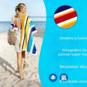 Prugasti ručnik za plažu od mikrovlakana, brzo suši i dobro upija vlagu