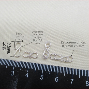 S925 srebrni spojni kopča za izradu nakita – S-oblik zatvarač za užad