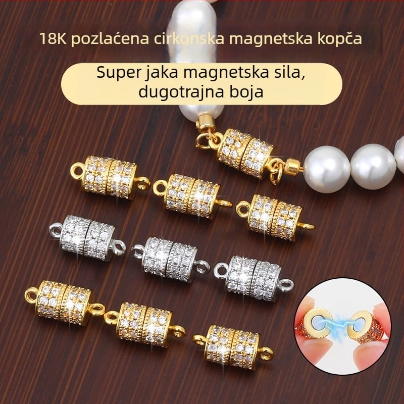 18K pozlaćena magnetska kopča za DIY nakit s ugrađenim cirkonima — spojna kopča za narukvice i ogrlice