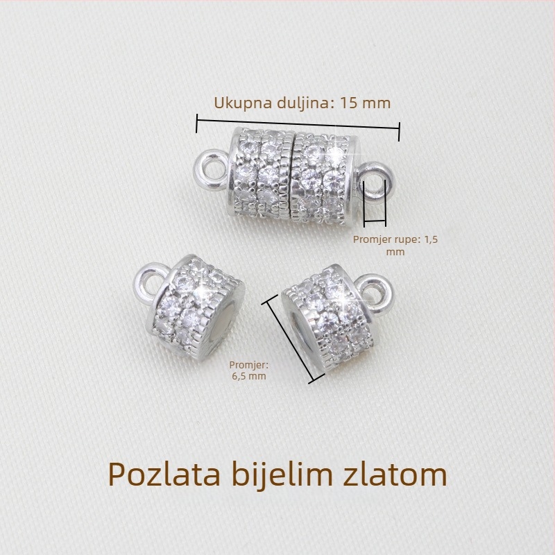 18K pozlaćena magnetska kopča za DIY nakit s ugrađenim cirkonima — spojna kopča za narukvice i ogrlice