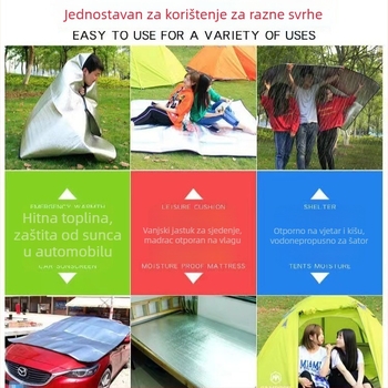 Vanjska podloga za piknik i kampiranje – vodootporna, lagana i prijenosna s aluminijskom folijom za zaštitu od vlage, za 4–6 osoba, dimenzija 200 cm