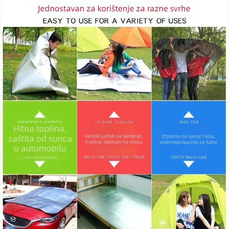 Vanjska podloga za piknik i kampiranje – vodootporna, lagana i prijenosna s aluminijskom folijom za zaštitu od vlage, za 4–6 osoba, dimenzija 200 cm