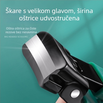 Veliki kliješt za nokte s dizajnom protiv prskanja, nagibnim otvorom i lakatnom spojećnicom za debele nokte; plitki otvor i kliješi za žljebove nokta