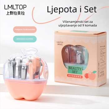 LMLTOP Apple set alata za manikuru, 9-djelni višenamjenski set alata za nokte s nožicama i pilnikom F0130