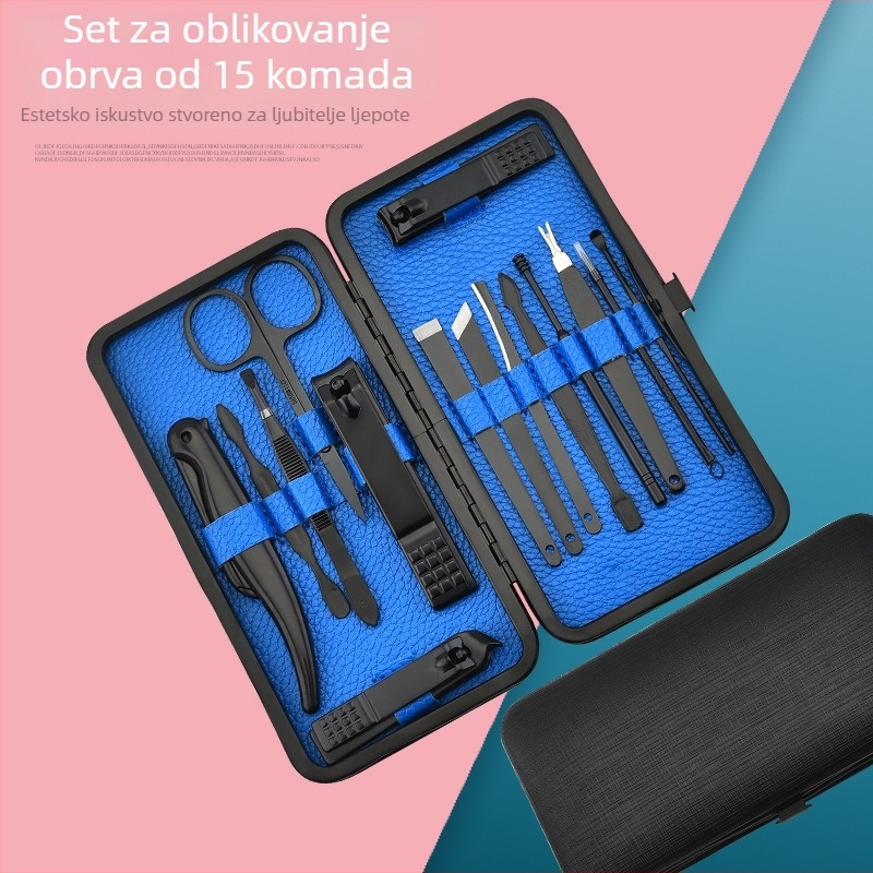 Set alata za manikuru i oblikovanje obrva od nehrđajućeg čelika, 15 komada