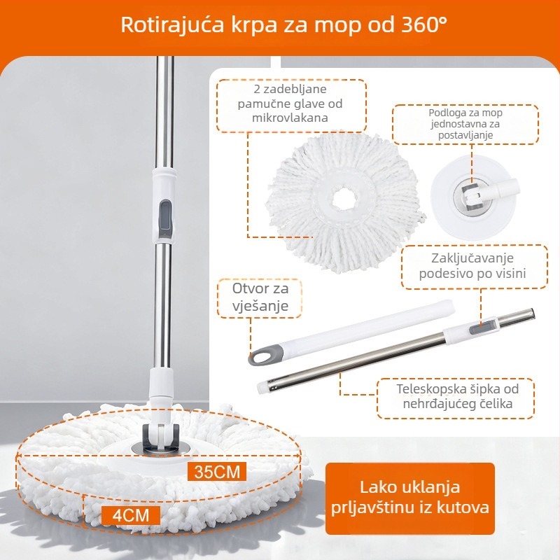 Mossen rotirajući mop set s dvostrukim pogonom i košem za odsisavanje, mikrovlakana glava za kućno čišćenje podova