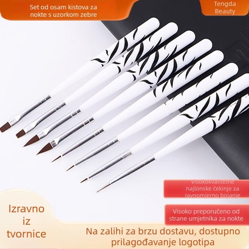 Osmeroalni set alata za njegu noktiju sa zebraskim uzorkom za šareno bojanje, dizajn cvijeća, svjetlosna terapija, olovka za crtanje linija i ostali alati za njegu noktiju