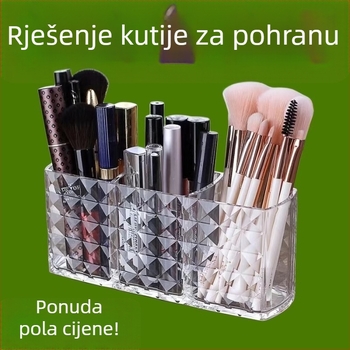 Prozirna akrilna kutija za kozmetiku sa tri pretinca, modernog minimalističkog dizajna, rhombus uzorak