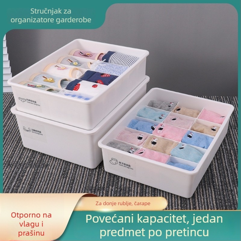 Plastična kutija za pohranu donjeg rublja i čarapa s pregradama za grudnjake