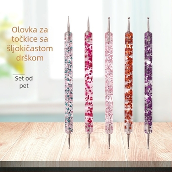Set alata za manikuru, 5 kom. olovaka za bodanje s blještavim štapićima, dvostruko završavanje s kamenčićima i kristalnim štapićima
