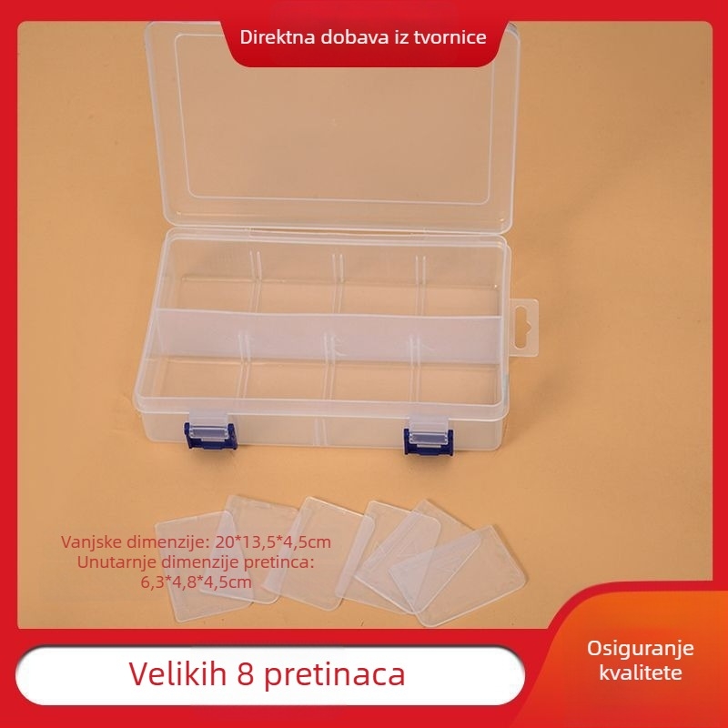 Velika 8-odjelna prozirna PP plastična kutija za pohranu nakita i dodataka