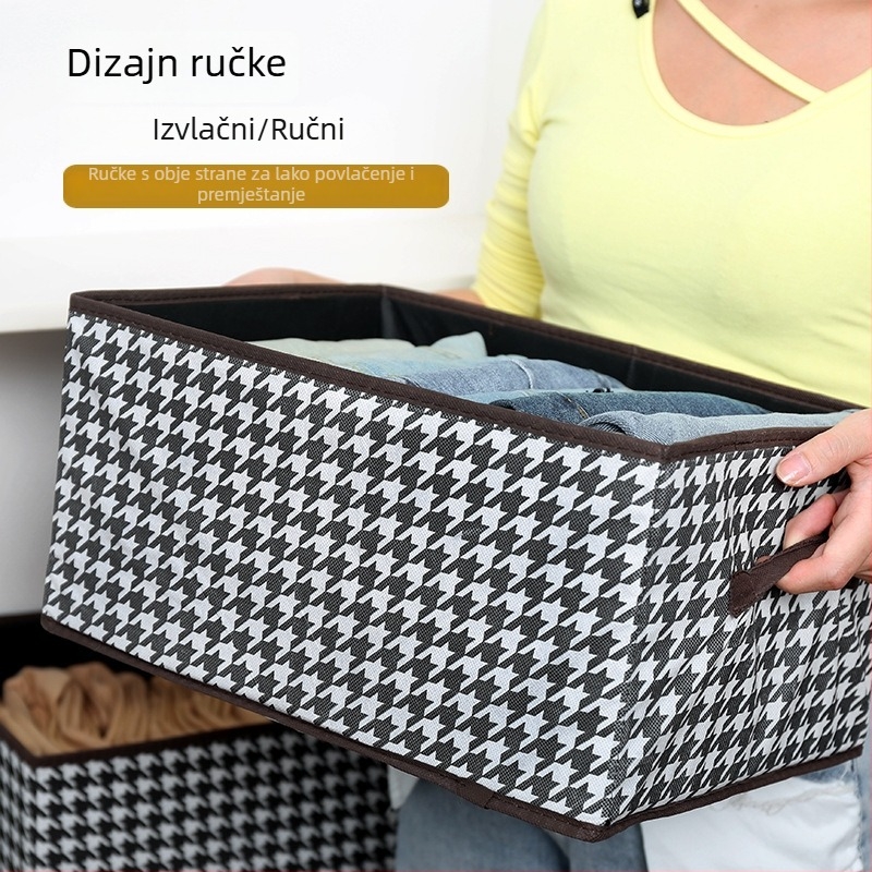Kutija za odlaganje odjeće s uzorkom houndstooth, sklopiva i slagiva, 23L, 40×28×20 cm