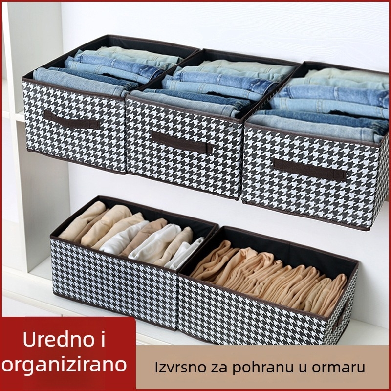 Kutija za odlaganje odjeće s uzorkom houndstooth, sklopiva i slagiva, 23L, 40×28×20 cm