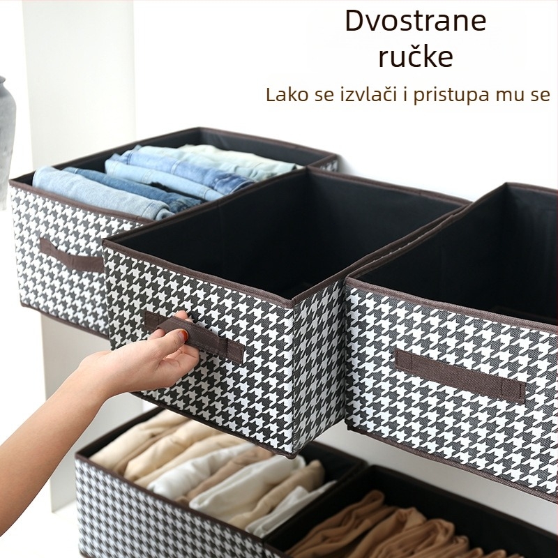 Kutija za odlaganje odjeće s uzorkom houndstooth, sklopiva i slagiva, 23L, 40×28×20 cm