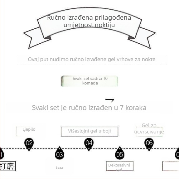Ručno izrađene naljepnice za nokte s mliječnobijelim šampanj gradientom, odvojive