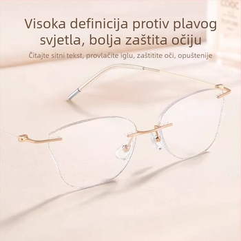 Bezokvirne naočale za čitanje s anti-plavim svjetlom, ultra lagane, ženske modne naočale za blizinu i daljinu vida, model 5703