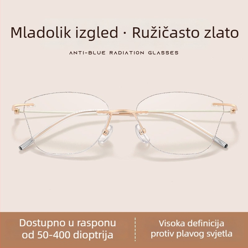 Bezokvirne naočale za čitanje s anti-plavim svjetlom, ultra lagane, ženske modne naočale za blizinu i daljinu vida, model 5703