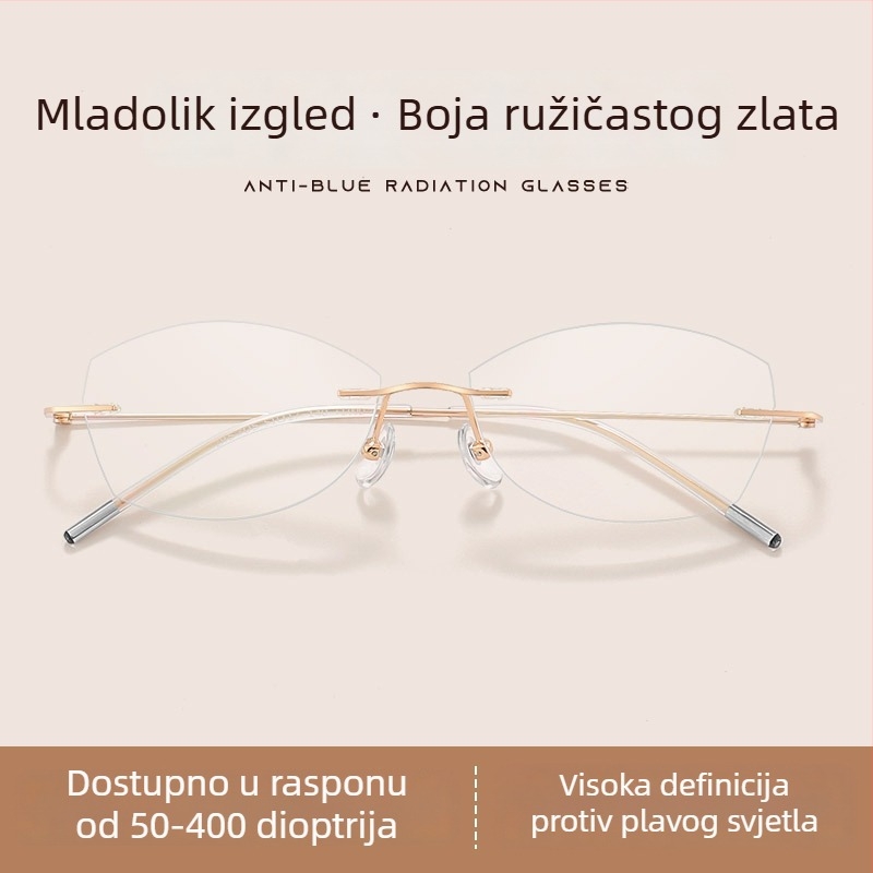 Bezokvirne naočale za čitanje s anti-plavim svjetlom, ultra lagane, ženske modne naočale za blizinu i daljinu vida, model 5703