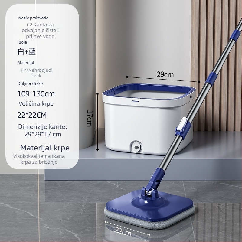 Set mop s kantom za kućnu upotrebu – rotirajući mop, glava od mikrovlakana, nehrđajući štap