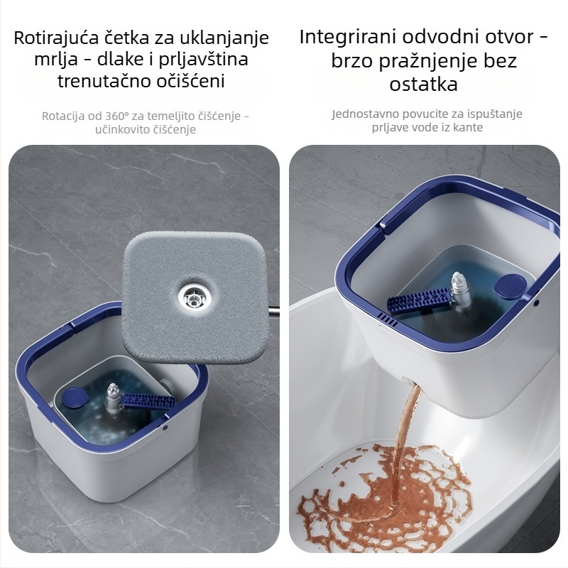 Set mop s kantom za kućnu upotrebu – rotirajući mop, glava od mikrovlakana, nehrđajući štap