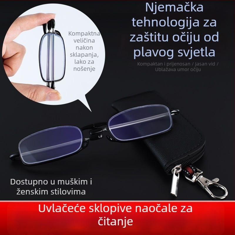 Naočale za čitanje protiv plavog svjetla, sklopive teleskopске šipke, okrugli metalni okvir, za odrasle
