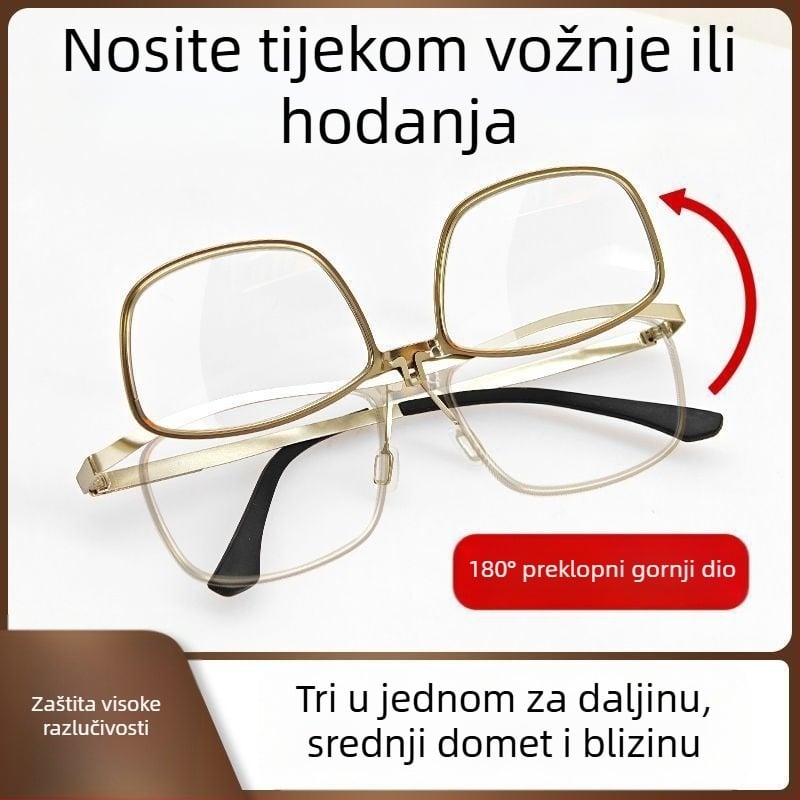 Bifokalne naočale za čitanje, sklopive s flip kapom, protiv plavog svjetla, prijenosne, HD leće