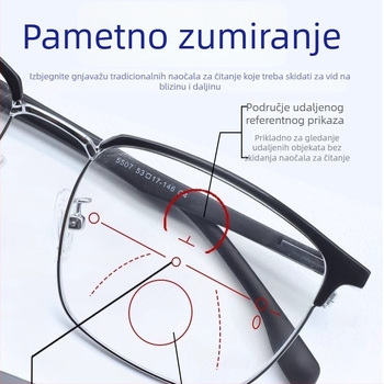 Presbiopijske naočale s anti-zamućivanjem, pametno zumiranje za blizu i daleko, jasna vožnja, zaštita od plavog svjetla, muške naočale
