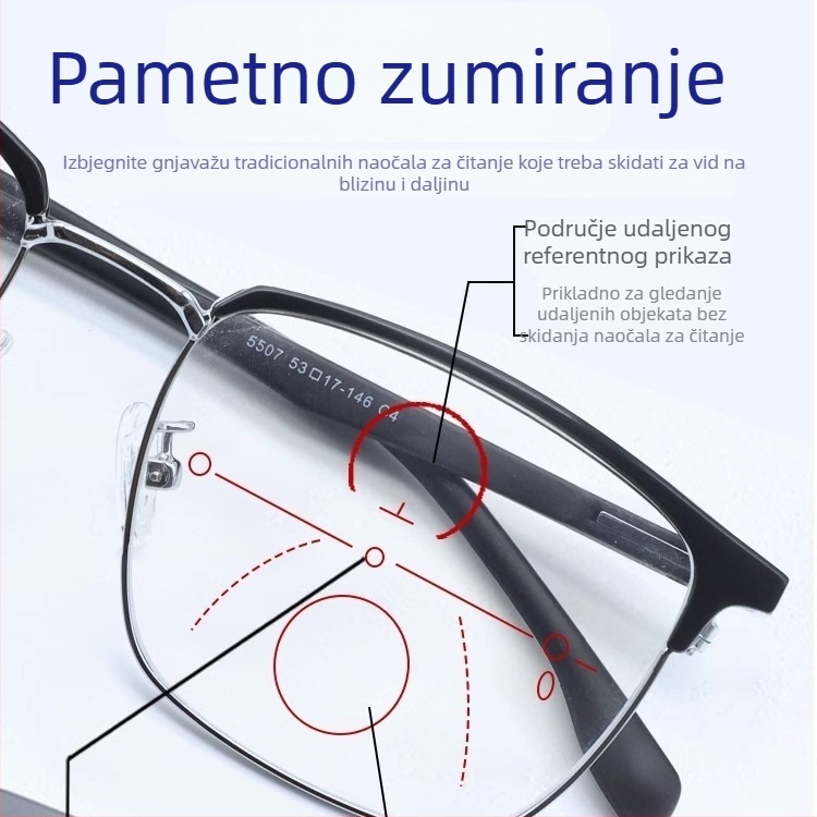 Presbiopijske naočale s anti-zamućivanjem, pametno zumiranje za blizu i daleko, jasna vožnja, zaštita od plavog svjetla, muške naočale