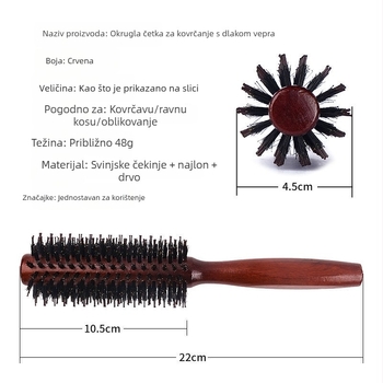 Češalj za kovrčanje kose s dlakom svinje, cilindrični češalj za stiliziranje kovrčica, styling češalj s rolerom za kućnu i salonsku upotrebu, profesionalan za muškarce i žene