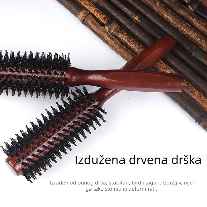 Češalj za kovrčanje kose s dlakom svinje, cilindrični češalj za stiliziranje kovrčica, styling češalj s rolerom za kućnu i salonsku upotrebu, profesionalan za muškarce i žene