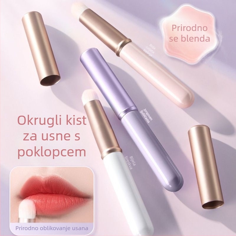 Gudi četkica za usne s kapicom, mala okrugla glava za blendanje, mini četkica za makeup, višenamjenska četkica za korektor i usne, prijenosna